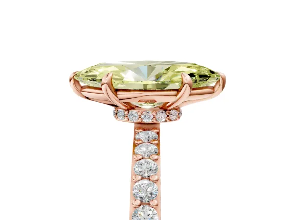 Fancy Yellow Marquise Cut Diamond Solitaire Engagement Ring with Pavé Band and Four-Prong Setting Rose gold