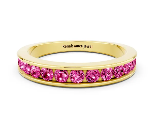 Channel Set Round Pink Sapphire Eternity Band Yellow gold