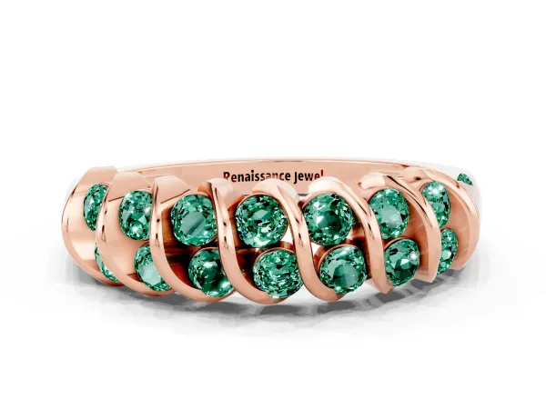 Channel Set Round Green Sapphire Multi-Row Band Rose gold