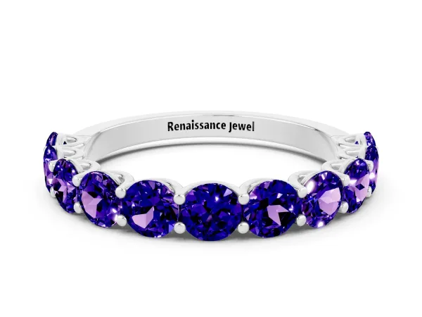 Round Tanzanite Shared Prong Eternity Band Platinum