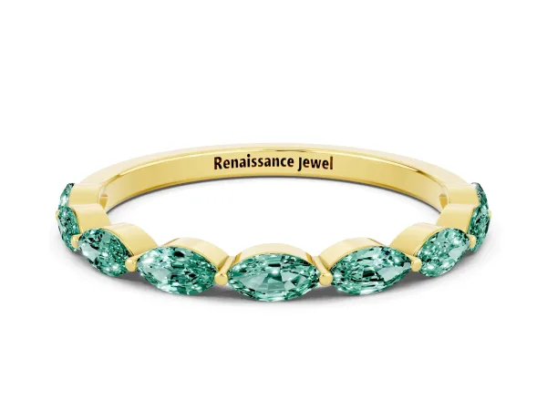 Marquise Green Sapphire Half Eternity Band with Prong Setting Yellow gold