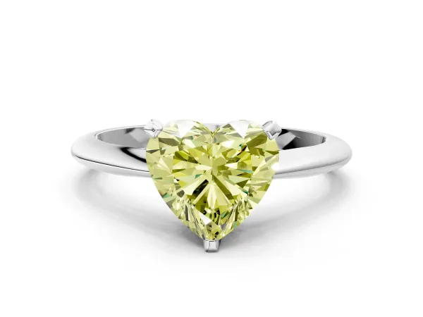Fancy Yellow Heart Cut Diamond Solitaire Engagement Ring with Classic Band and Four-Prong Setting Platinum