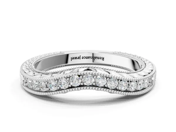 Milgrain Round Diamond Curved Eternity Band with Pavé Setting Silver