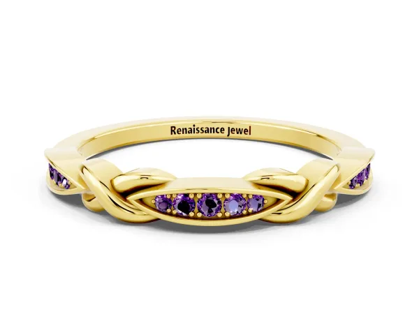 Twisted Marquise Amethyst Pavé Band with Shared Prong Setting Yellow gold