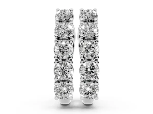 Round Diamond Channel Set Hoop Earrings with Four-Prong Setting White gold