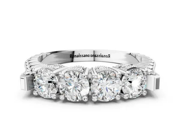 Five-Stone Round Diamond Shared Prong Milgrain Band Platinum