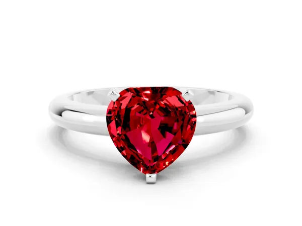 Heart Cut Ruby Solitaire Engagement Ring with Round Band and Four-Prong Setting Platinum