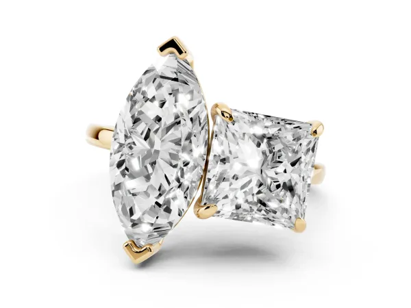 Marquise and Princess Toi Moi Ring with Prong Setting and Plain Band Yellow gold