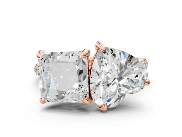 Heart and Princess Toi Moi Ring with Prong Setting and Pave Band Rose gold