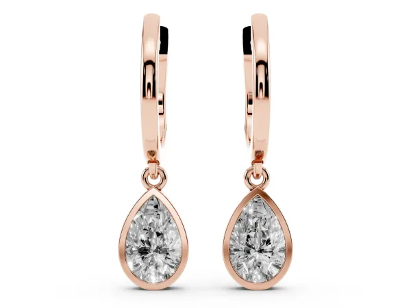 Pear Diamond Framed Huggie Drop Earrings Rose gold