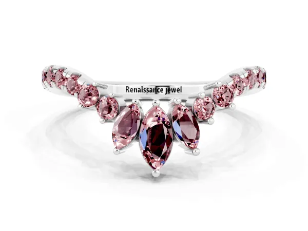 Chevron Marquise and Round Morganite Open Band with Prong Setting Platinum