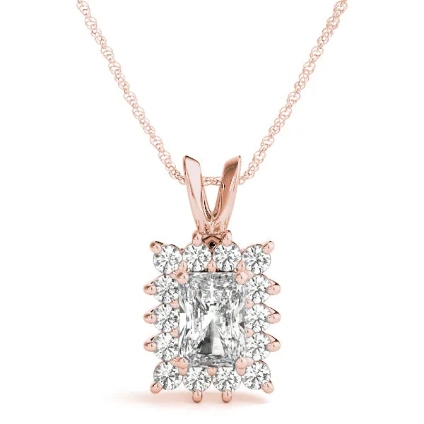 Halo Radiant Cut Diamond Pendant with Prong Setting Rose gold