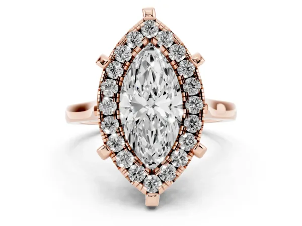 Marquise Cut Diamond Cluster Halo Solitaire with Four-Prong Setting Rose gold