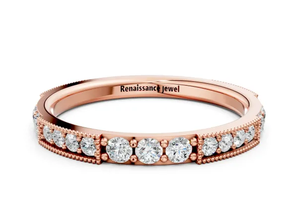 Milgrain Round Diamond Pavé Channel Set White Gold Band Rose gold