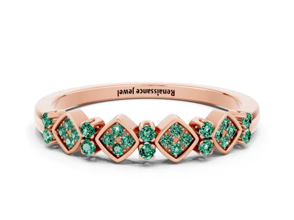 Pavé Cushion Green Sapphire Cluster Eternity Band with Prong Setting Rose gold