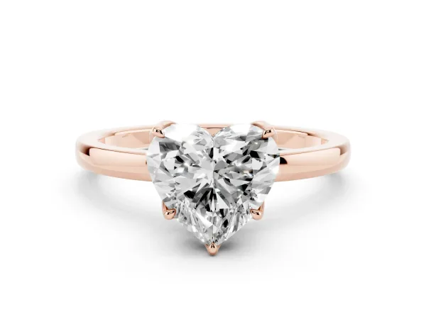 Heart Cut Diamond Solitaire Ring with Thin Band and Prong Setting Rose gold