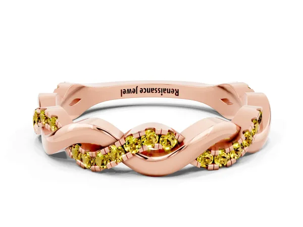 Pavé Round Yellow Sapphire Twist Eternity Band with Shared Prong Setting Rose gold