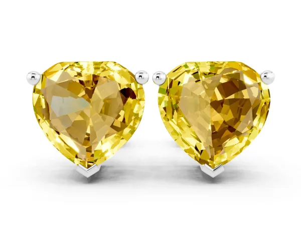 Heart Cut Yellow Sapphire Stud Earrings Platinum