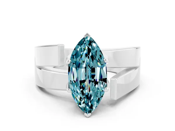 Modern Tension Set Marquise Cut Blue Topaz Solitaire Wide Band Ring Platinum