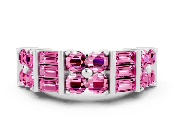 Channel Set Round and Baguette Pink Sapphire Anniversary Band with Prong Setting Platinum