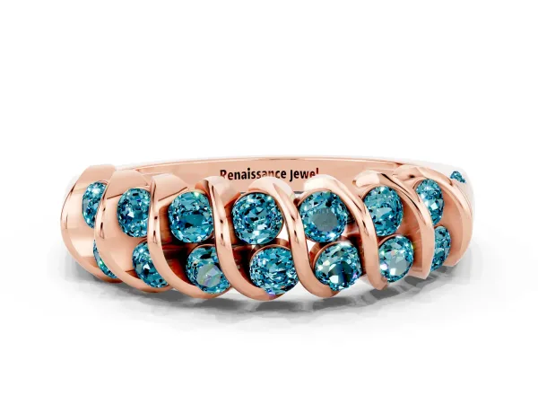 Channel Set Round Blue Topaz Multi-Row Band Rose gold