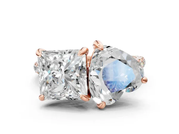 Heart and Princess Toi Moi Ring with Prong Setting and Micro Pave Band Rose gold