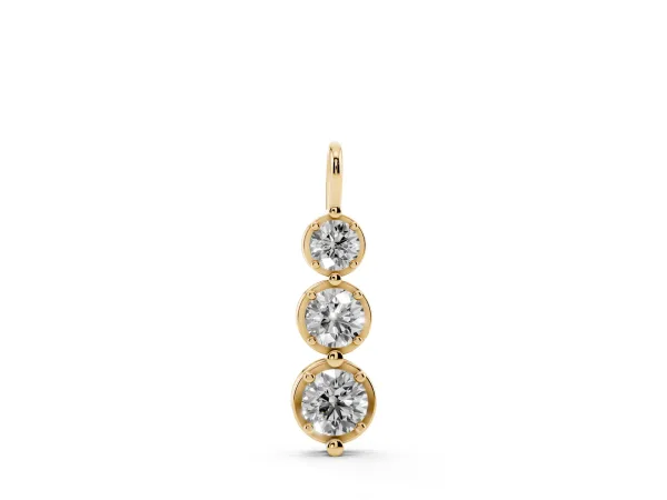 Three-Stone Round Diamond Drop Pendant with Prong Setting Yellow gold