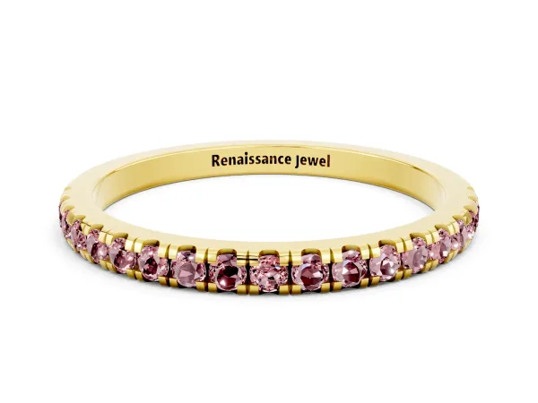 Pavé Round Morganite Half Eternity Band with Shared Prong Setting Yellow gold