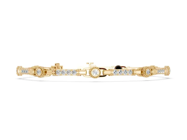 Round Bezel-Set Diamond Tennis Bracelet with Pave Band Yellow gold