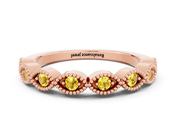 Milgrain Marquise Yellow Sapphire Half Eternity Band with Bezel Setting Rose gold