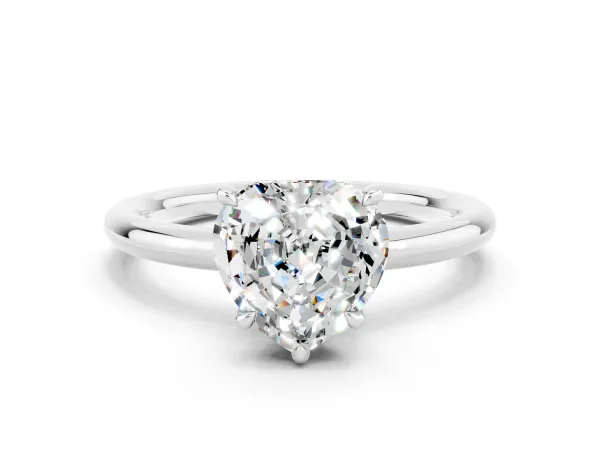 Heart Cut Moissanite Solitaire Ring with Thin Band and Four-Prong Setting White gold