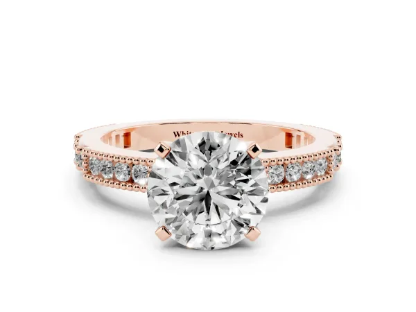 Round Cut Solitaire with Pavé Band and Four-Prong Setting Rose gold