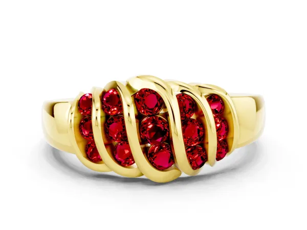 Round Ruby Multi-Row Crossover Band Yellow gold