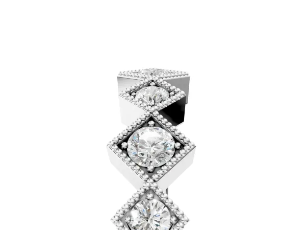 Milgrain Square Bezel Round Diamond Chevron Band Platinum