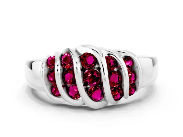 Round Garnet Multi-Row Crossover Band Platinum