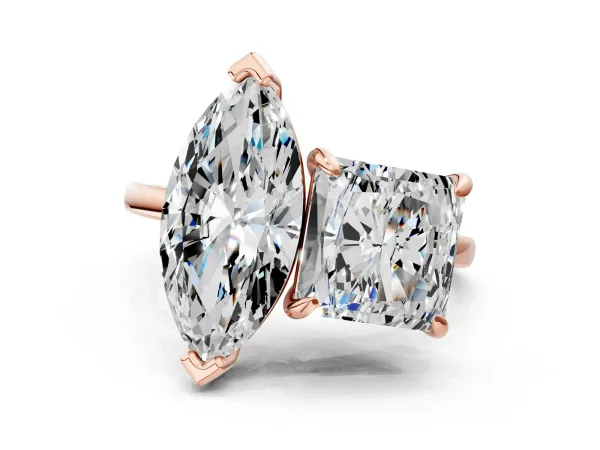 Marquise and Princess Toi Moi Ring with Prong Setting and Plain Band Rose gold