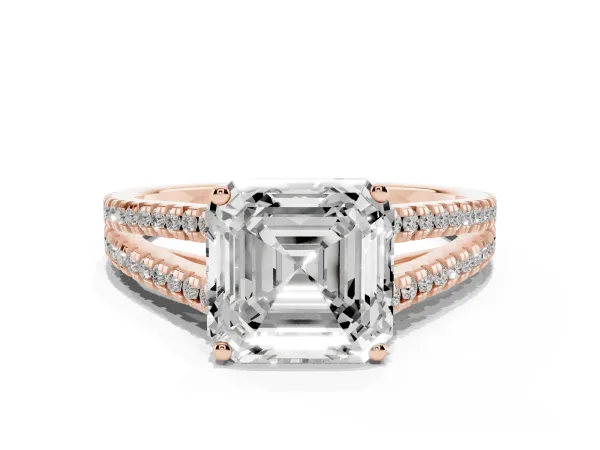 Asscher Cut Diamond Solitaire Engagement Ring with Split Shank Pavé Band Rose gold