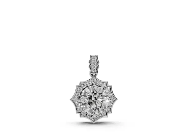 Round Diamond Halo Pendant with Milgrain Prong Setting Silver