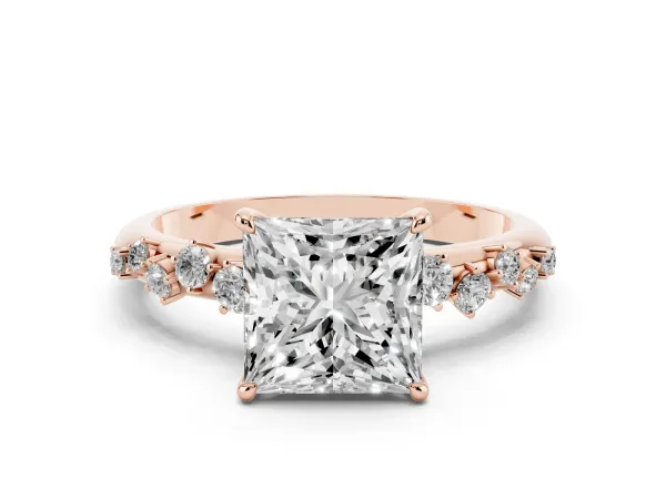 Princess Cut Diamond Cluster Prong-Set Solitaire Ring Rose gold