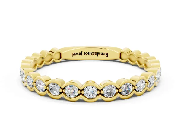 Round Moissanite Bezel Set Eternity Band Yellow gold