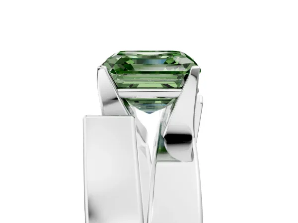 Fancy Green Modern Tension Set Asscher Cut Diamond Solitaire Wide Band Ring White gold