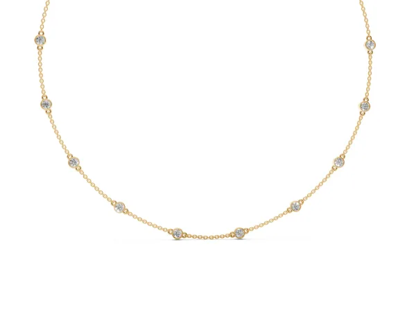 Bezel-Set Round Diamond Station Necklace Yellow gold