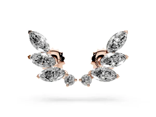Marquise and Round Diamond Ivy Climber Earrings Rose gold