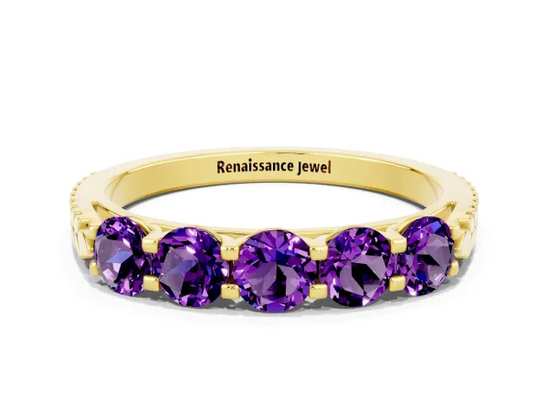 Five-Stone Round Amethyst Prong-Set Band Yellow gold
