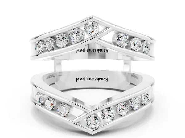 Round Moissanite Channel-Set Chevron Band Platinum