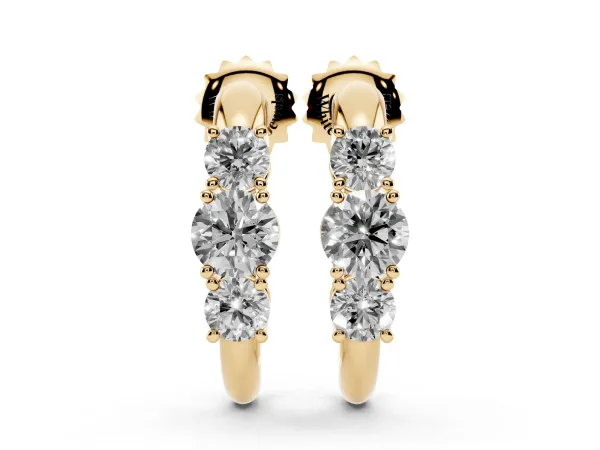 Round Brilliant Diamond U-Hoop Earrings with Prong Setting Yellow gold
