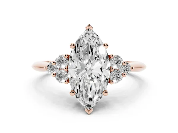 Marquise Cut Cut Diamond Cluster Ring with Solitaire Band and Four-Prong Setting Rose gold