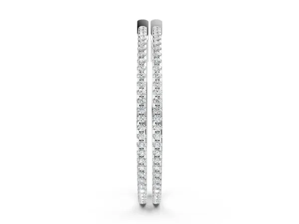 Pavé Round Diamond Hoop Earrings with Hinged Snap Closure Silver