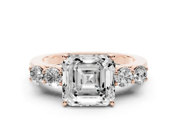 Asscher Cut Cut Diamond Five-Stone Prong Set White Gold Ring Rose gold