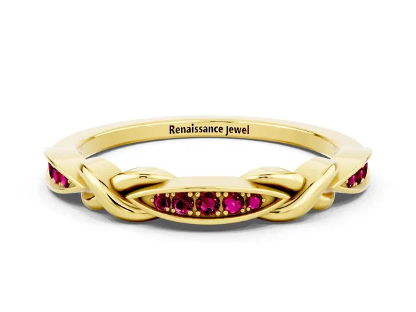 Twisted Marquise Garnet Pavé Band with Shared Prong Setting Yellow gold